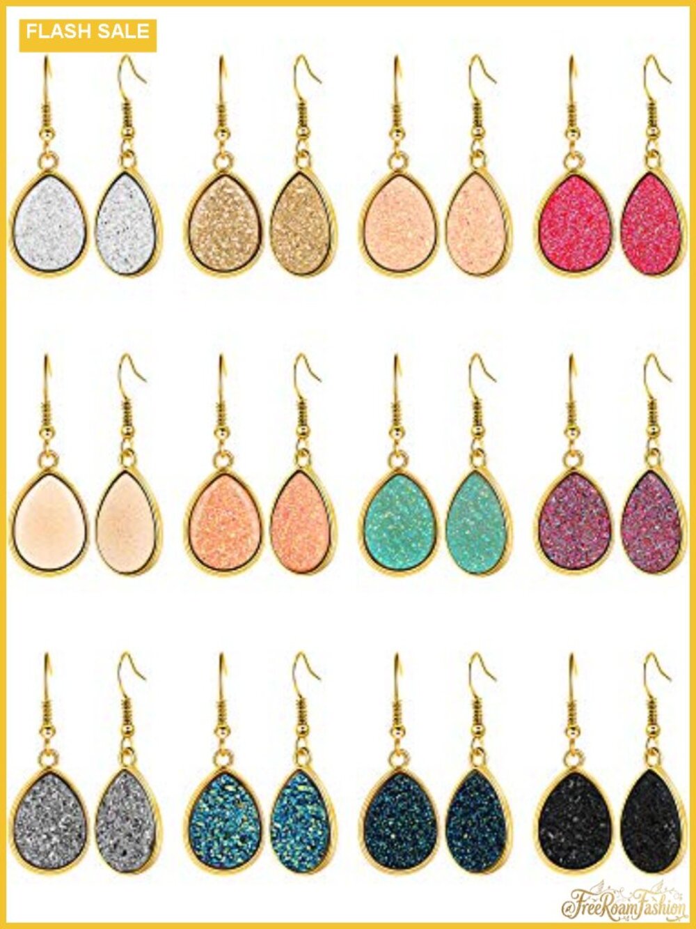 12 Pair Faux Druzy Drop Dangle Earrings Stainless Steel French Wire